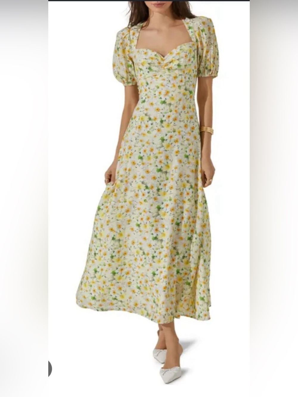 Astr Floral Puff Sleeve Maxi Dress - Yellow Green